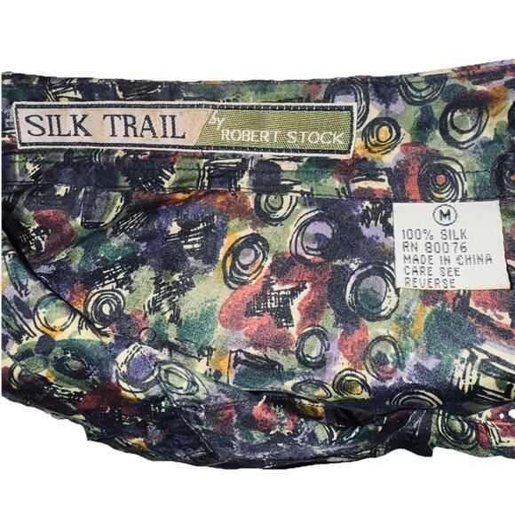 Silk Trail Robert Stock 100% Silk XL Shirt Long Sleeve Burgundy Blue Abstract - Picture 3 of 5